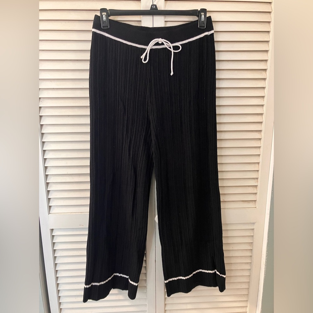 Black Drawstring Pants with White Trim
